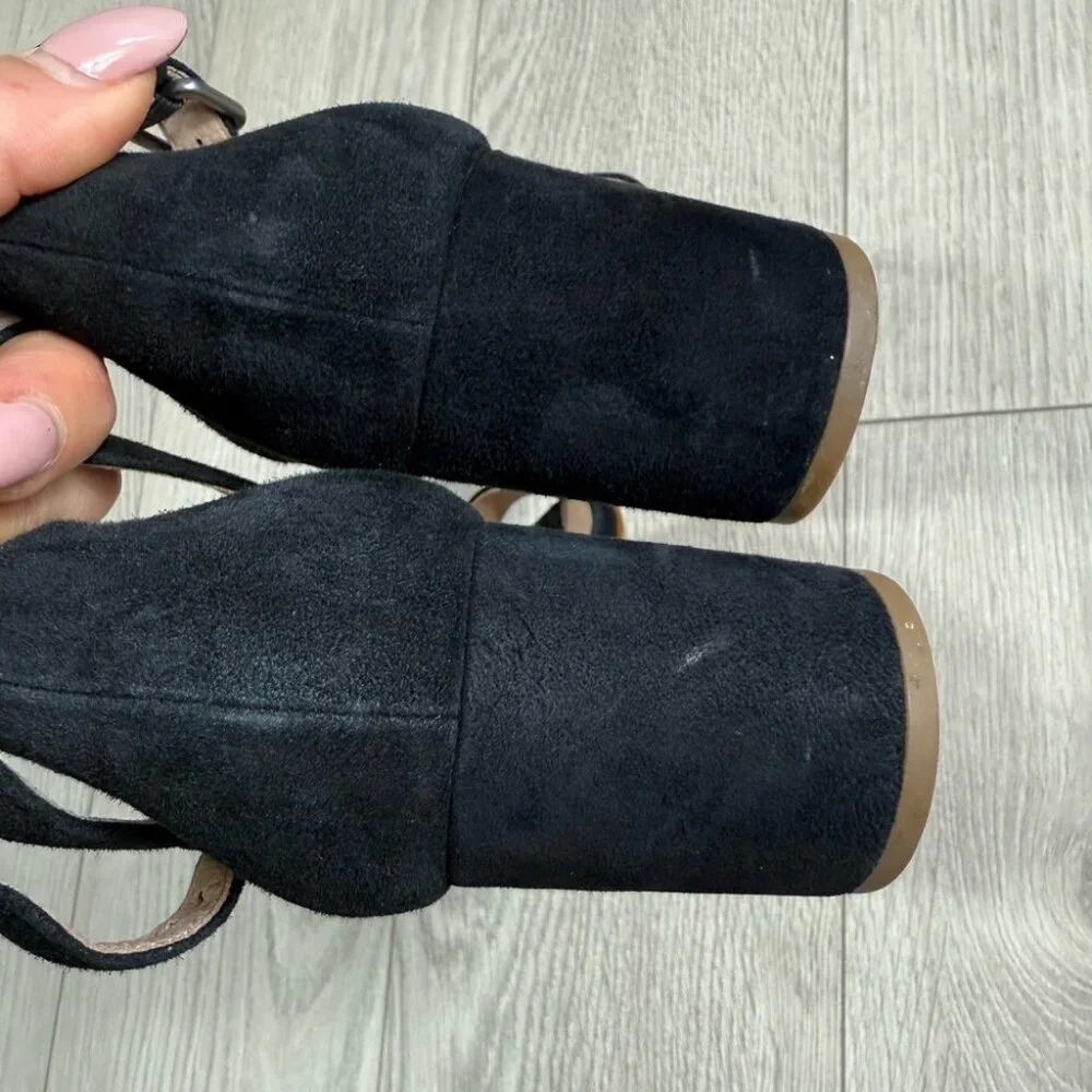Madewell Regina Claudia Black Suede Heels Open Toe Sandals - Picture 8 of 9